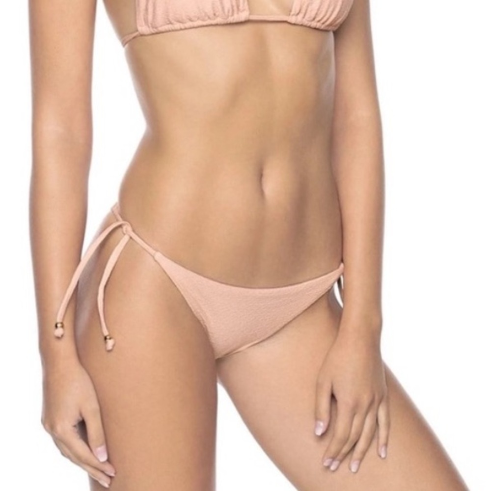 PilyQ Swim Pink Sand Textured Tie Side Full and Teeny Cut Bikini Bottoms